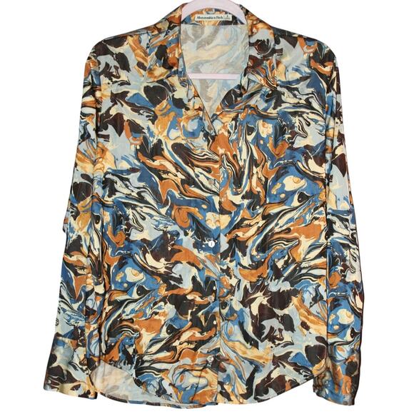 Abercrombie and Fitch Button Down Satin Abstract 70's Shirt Size S - Picture 1 of 5